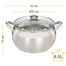 Laden Sie das Bild in den Galerie-Viewer, Daniks Classic Kochtopf aus Edelstahl mit Glasdeckel (6 L, Ø 24 cm)
