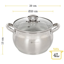 Laden Sie das Bild in den Galerie-Viewer, Daniks Classic Kochtopf aus Edelstahl mit Glasdeckel (4 L, Ø 20 cm)
