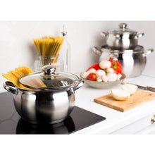Laden Sie das Bild in den Galerie-Viewer, Daniks Classic Kochtopfset 6-tellig, aus Edelstahl, mit Glasdeckel, 2L+3L+4L