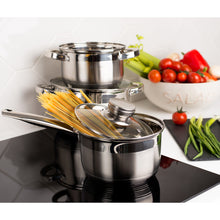 Laden Sie das Bild in den Galerie-Viewer, Daniks Standard Kochtopf aus Edelstahl mit Glasdeckel (6.5 L, Ø 24 cm)