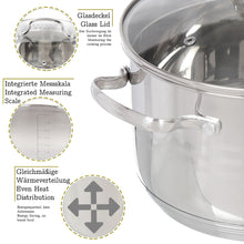 Laden Sie das Bild in den Galerie-Viewer, Daniks Tokio Kochtopfset 6-teilig / 1.9L+2.9L+4.75L / aus Edelstahl / mit Glasdeckel