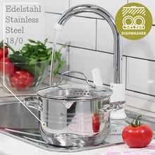 Laden Sie das Bild in den Galerie-Viewer, Daniks Tokio Kochtopf aus Edelstahl mit Glasdeckel (5.9L, Ø 24cm)
