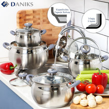 Laden Sie das Bild in den Galerie-Viewer, Daniks Modern Topf aus Edelstahl mit Glasdeckel (4 L, Ø 20 cm)