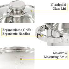 Laden Sie das Bild in den Galerie-Viewer, Daniks Standard Induction Saucepan Set Stainless Steel with Glass Lid (2 L + 3 L + 4 L)