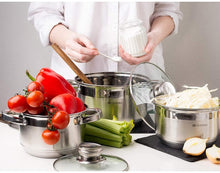 Laden Sie das Bild in den Galerie-Viewer, Daniks Standard Induction Saucepan Set Stainless Steel with Glass Lid (2 L + 3 L + 4 L)