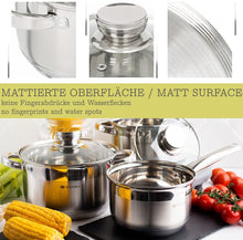 Laden Sie das Bild in den Galerie-Viewer, Daniks Standard Induction Saucepan Set Stainless Steel with Glass Lid (2 L + 3 L + 4 L)