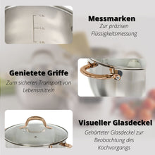 Laden Sie das Bild in den Galerie-Viewer, Daniks Vivat Gold Kochtopf aus Edelstahl mit Glasdeckel (1.8 L, Ø 18 cm)
