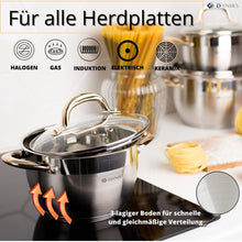 Laden Sie das Bild in den Galerie-Viewer, Daniks Vivat Gold Kochtopf aus Edelstahl mit Glasdeckel (1.8 L, Ø 18 cm)