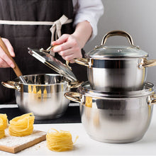 Laden Sie das Bild in den Galerie-Viewer, Daniks Vivat Gold Kochtopf aus Edelstahl mit Glasdeckel (1.8 L, Ø 18 cm)