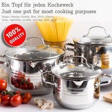 Laden Sie das Bild in den Galerie-Viewer, Daniks Tokio Kochtopfset 6-teilig / 1.9L+2.9L+4.75L / aus Edelstahl / mit Glasdeckel