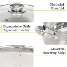 Laden Sie das Bild in den Galerie-Viewer, Daniks Classic Kochtopf aus Edelstahl mit Glasdeckel (6 L, Ø 24 cm)