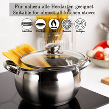 Laden Sie das Bild in den Galerie-Viewer, Daniks Classic Stielkasserolle aus Edelstahl mit Glasdeckel (2 L, Ø 16 cm)