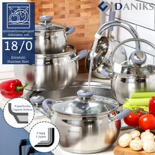 Laden Sie das Bild in den Galerie-Viewer, Daniks Modern Topf aus Edelstahl mit Glasdeckel (6.5 L, Ø 24 cm)