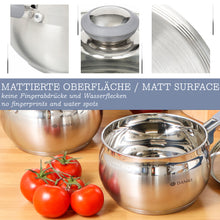 Laden Sie das Bild in den Galerie-Viewer, Daniks Modern Koctopfset aus Edelstahl mit Glasdeckel (2L, Ø 16cm + 2.9L, Ø 18cm + 4L, Ø 20cm)