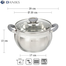 Laden Sie das Bild in den Galerie-Viewer, Daniks Modern Topf aus Edelstahl mit Glasdeckel (4 L, Ø 20 cm)