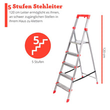 Laden Sie das Bild in den Galerie-Viewer, Nika Klapptritt Stehleiter | Klappbar | 5 Stufen | Aluminium | Belastbar 150 kg

