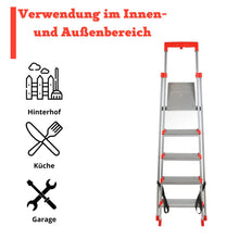 Laden Sie das Bild in den Galerie-Viewer, Nika Klapptritt Stehleiter | Klappbar | 5 Stufen | Aluminium | Belastbar 150 kg
