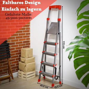 Nika Klapptritt Stehleiter | Klappbar | 5 Stufen | Aluminium | Belastbar 150 kg