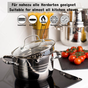 Daniks Tokio Kochtopfset 6-teilig / 1.9L+2.9L+4.75L / aus Edelstahl / mit Glasdeckel